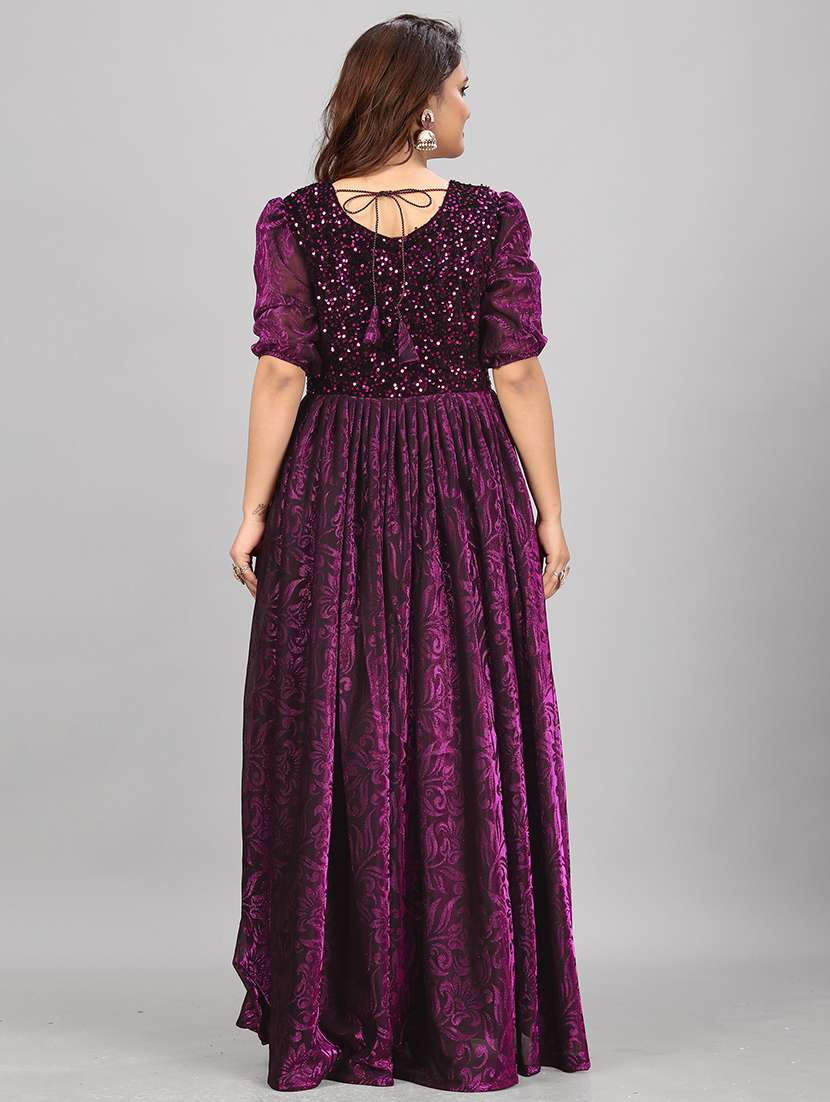 women floral sequenced work semi stitched flared gown - 21978617 -  Standard Image - 2