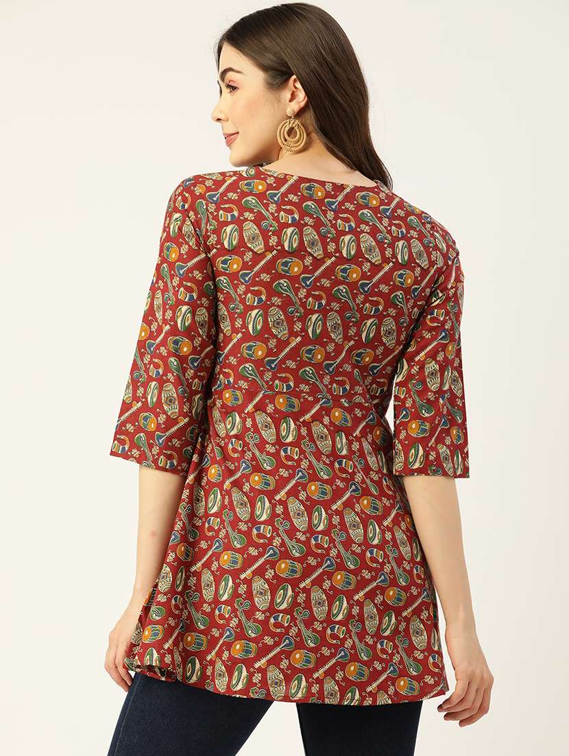 women printed three quarter sleeve angrakha kurti - 21978618 -  Standard Image - 2