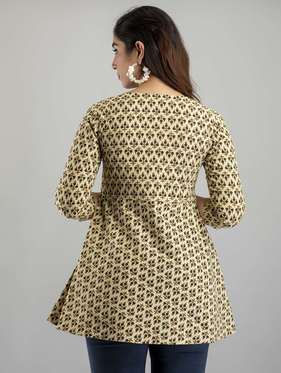 women printed three quarter sleeve angrakha kurti - 21978620 -  Standard Image - 2