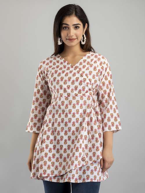 women printed three quarter sleeve angrakha kurti - 21978621 - Standard Image - 0