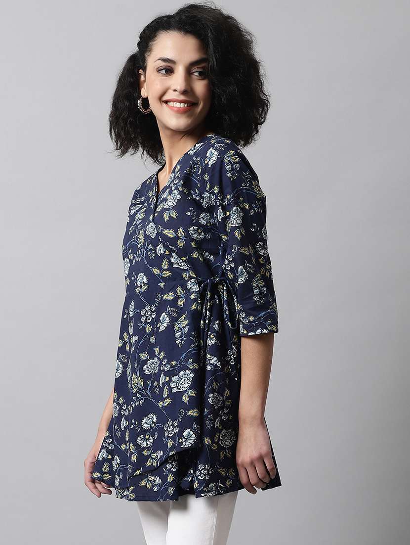 women printed three quarter sleeve angrakha kurti - 21978624 - Standard Image - 2