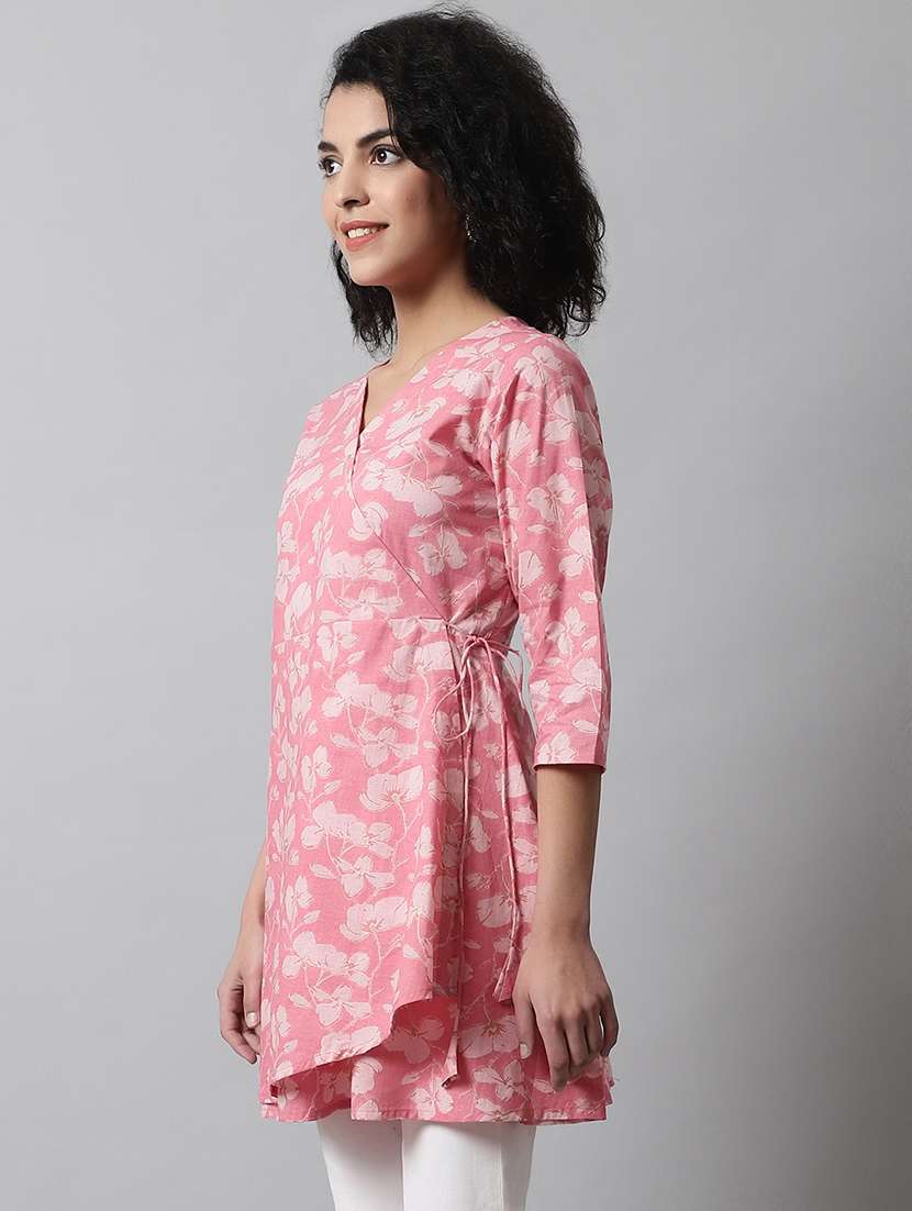 women printed three quarter sleeve angrakha kurti - 21978626 - Standard Image - 2
