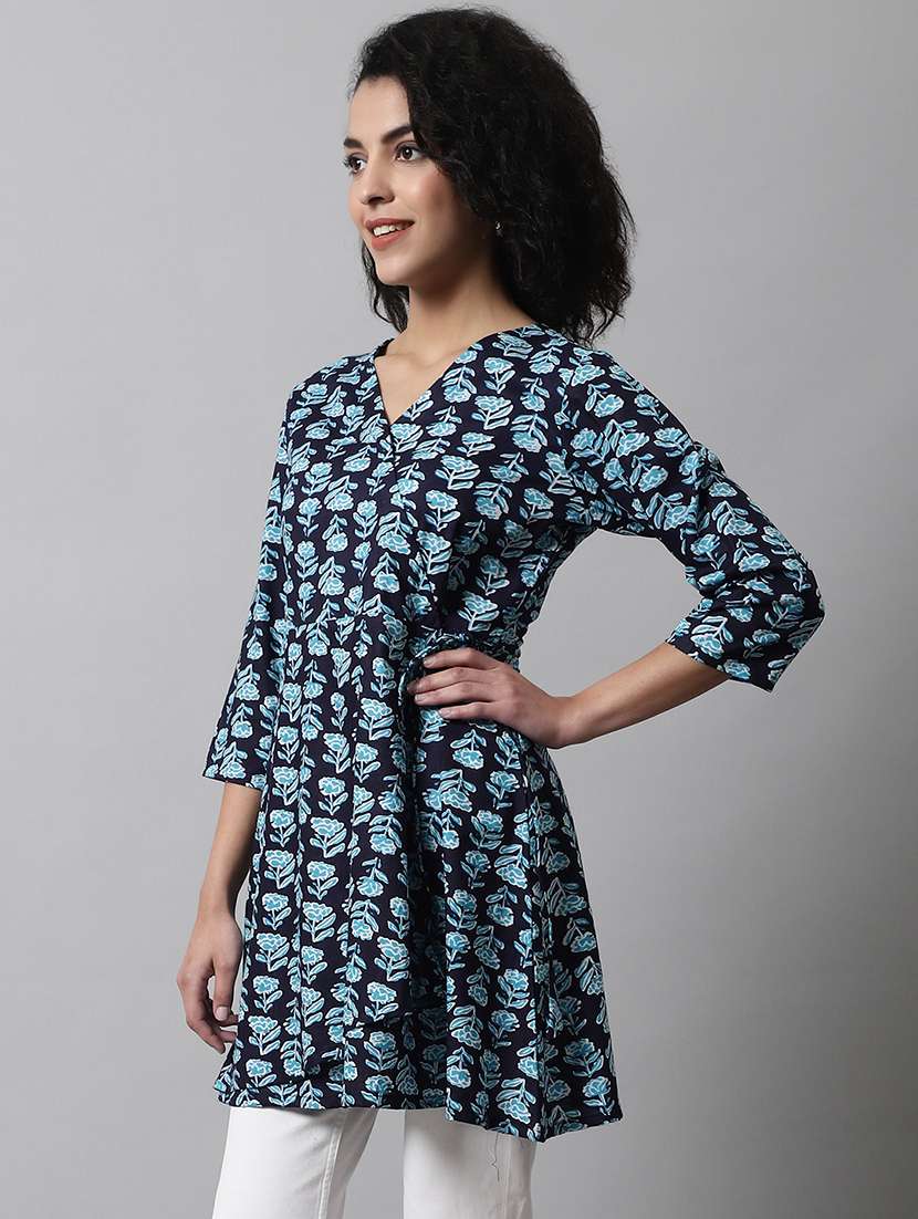 women printed three quarter sleeve angrakha kurti - 21978627 - Standard Image - 2