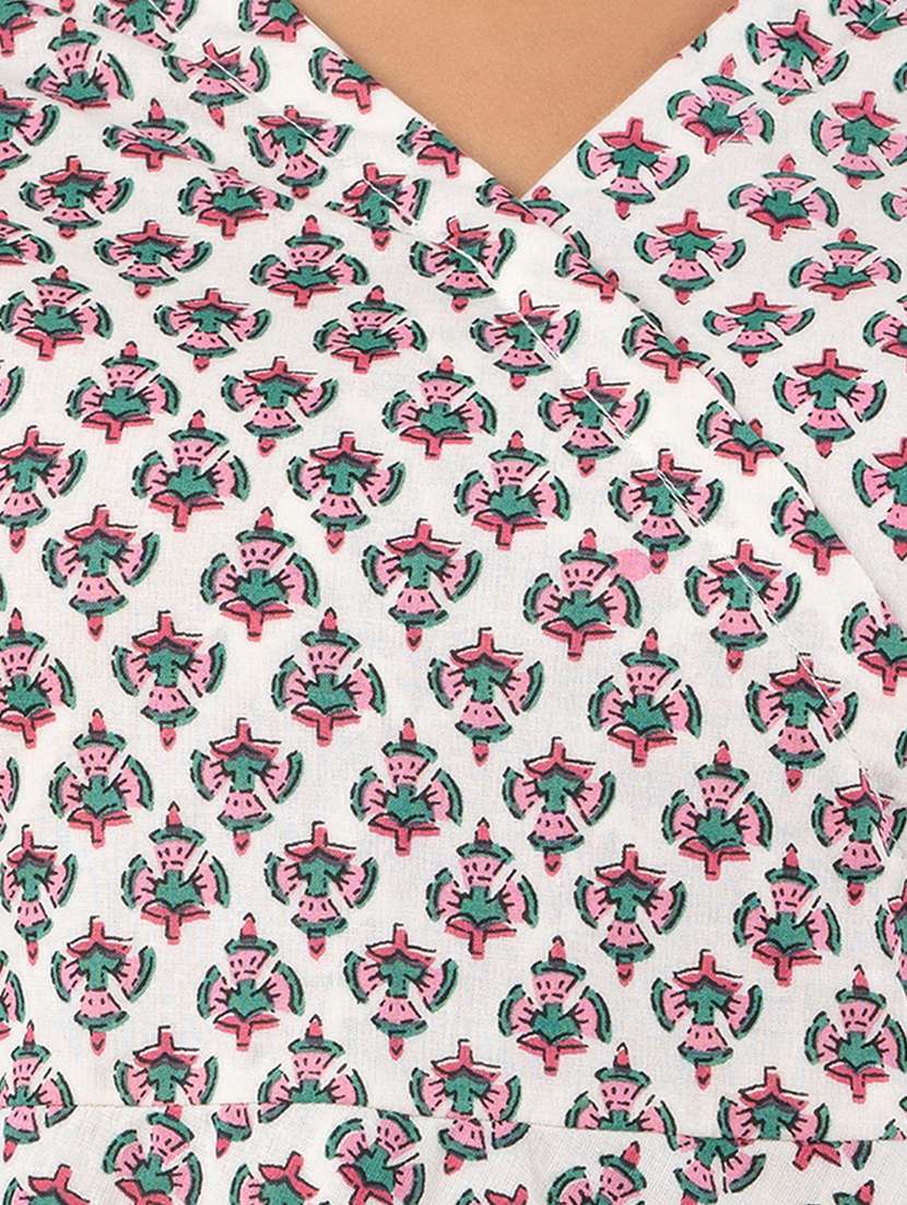 women printed three quarter sleeve angrakha kurti - 21978628 - Standard Image - 2