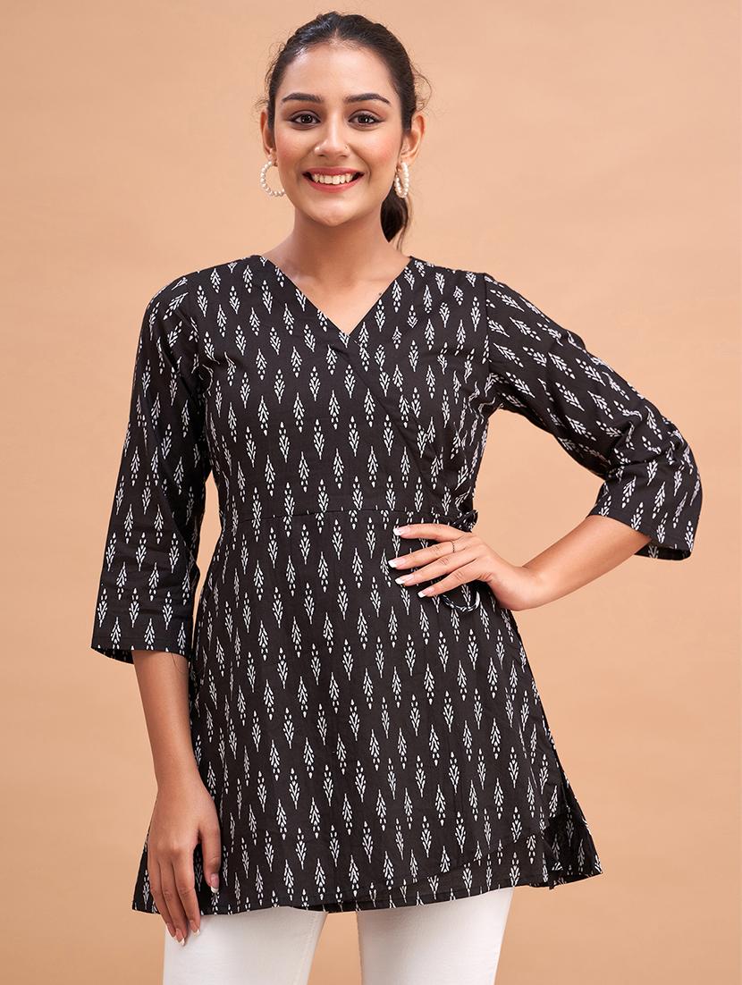 women printed three quarter sleeve angrakha kurti - 21978632 -  Zoom Image - 0