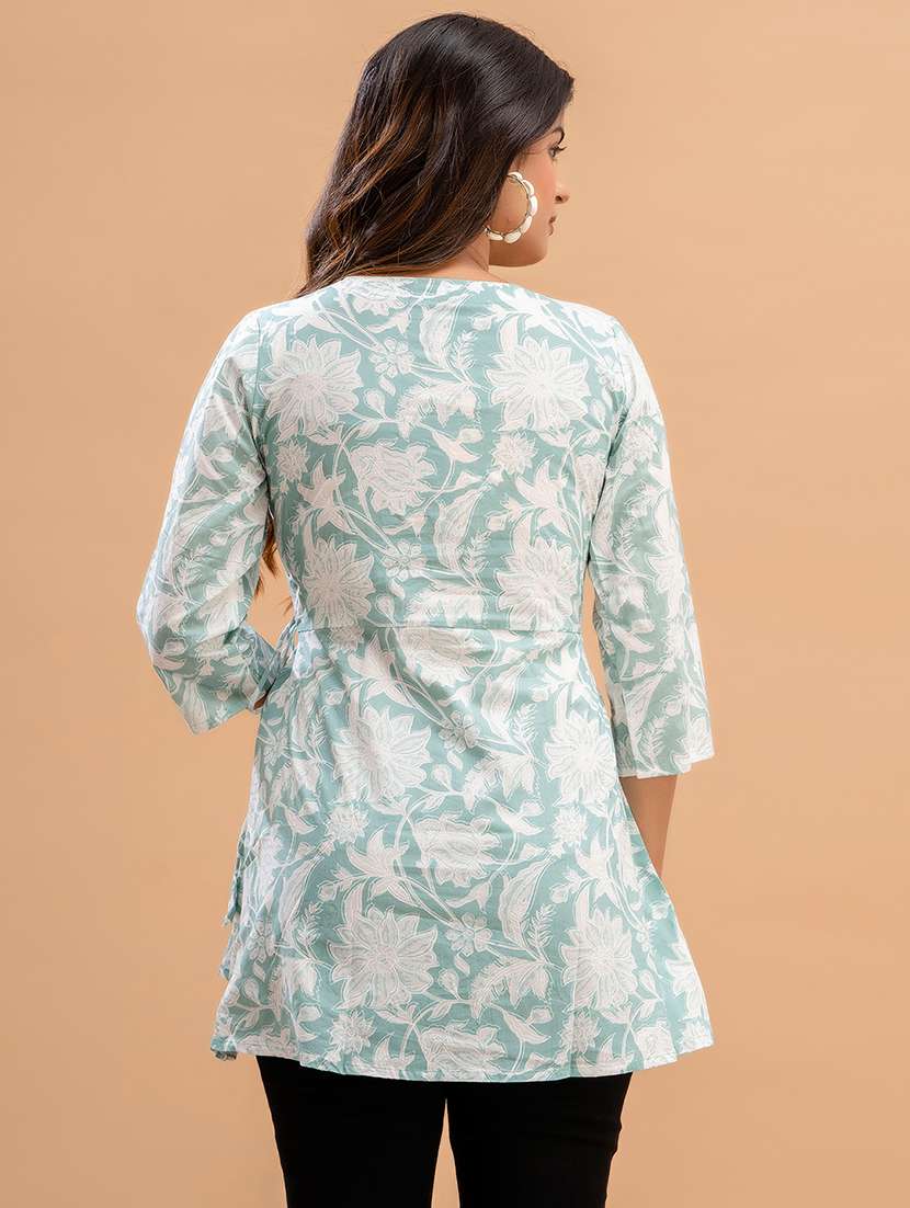 women printed three quarter sleeve angrakha kurti - 21978633 -  Standard Image - 2