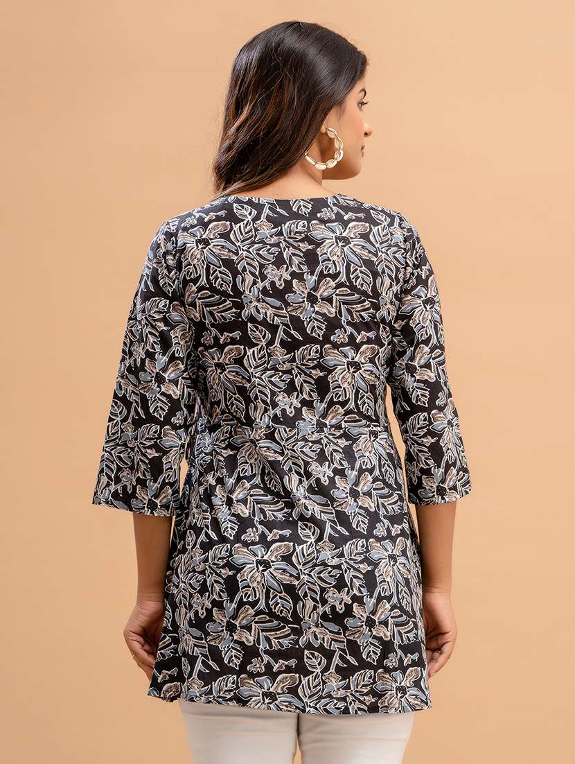 women printed three quarter sleeve angrakha kurti - 21978634 -  Standard Image - 2