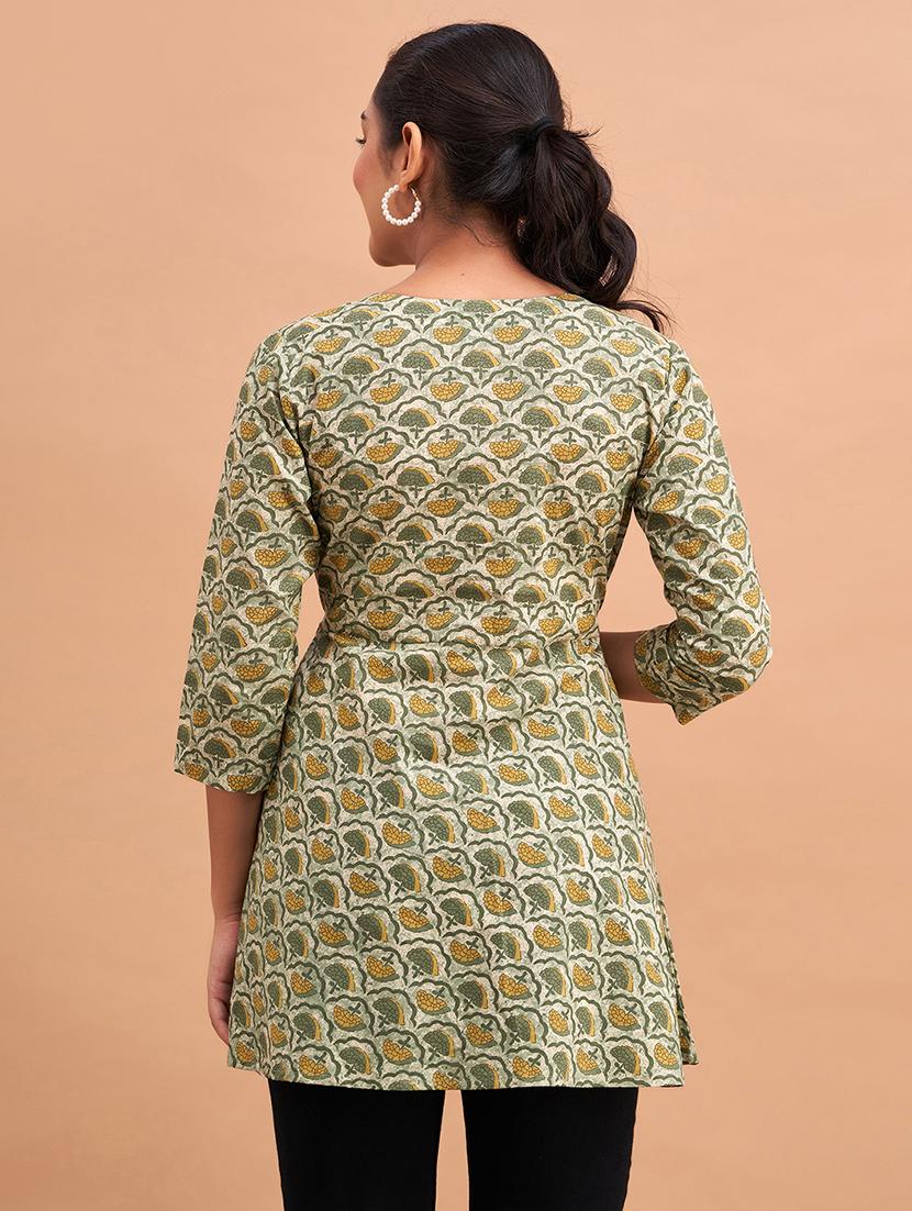 women printed three quarter sleeve angrakha kurti - 21978635 - Standard Image - 2