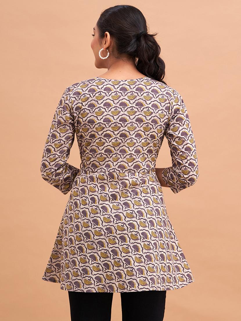 women printed three quarter sleeve angrakha kurti - 21978636 - Standard Image - 2