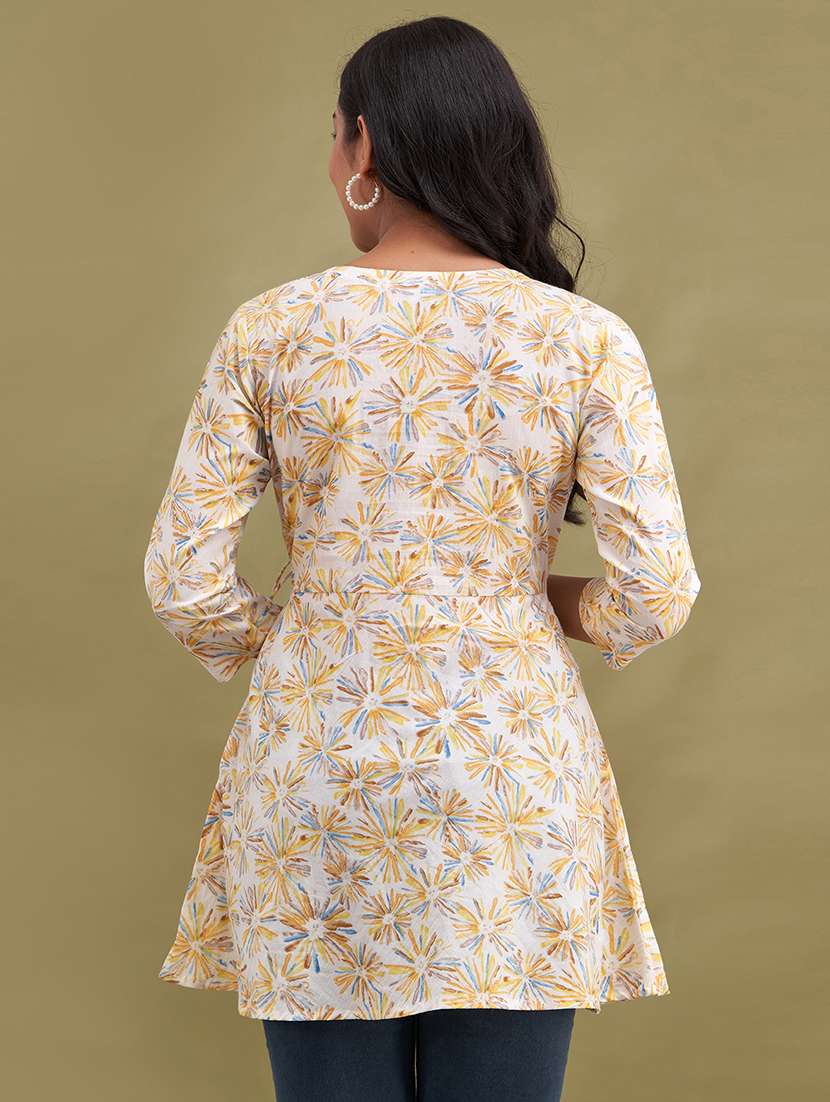 women printed three quarter sleeve angrakha kurti - 21978637 - Standard Image - 2