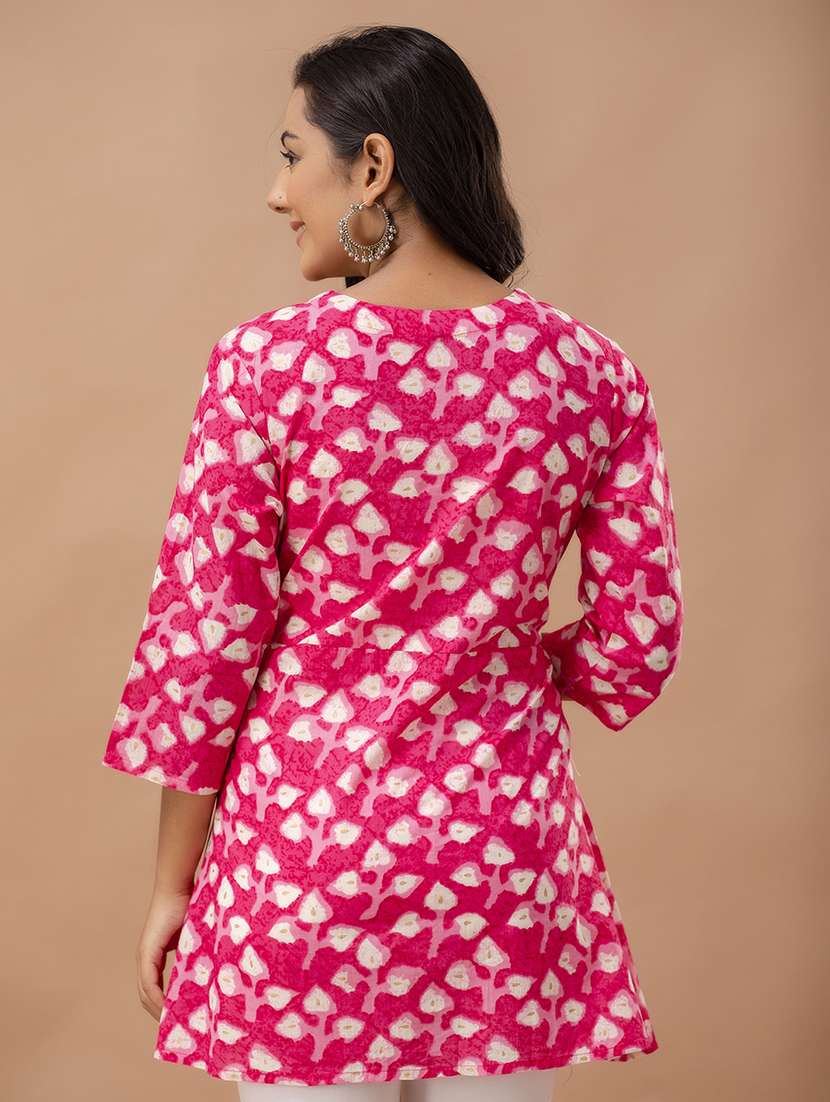 women printed three quarter sleeve angrakha kurti - 21978640 -  Standard Image - 2