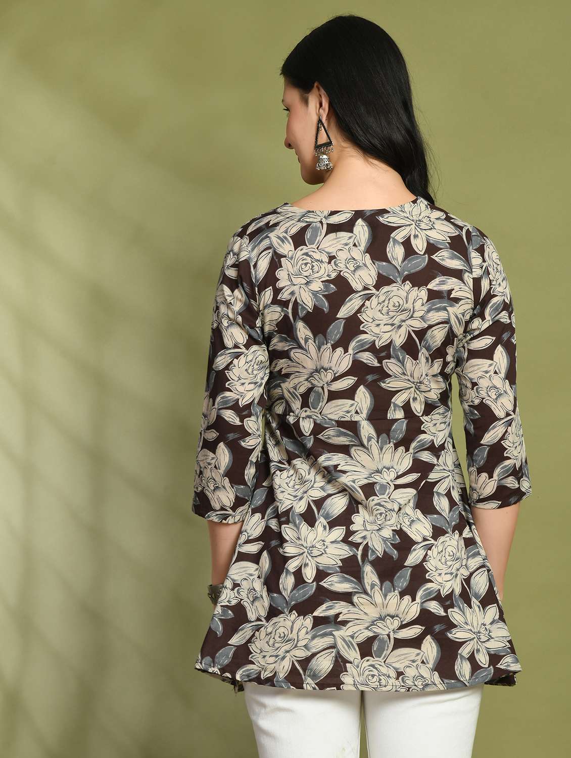 women printed three quarter sleeve angrakha kurti - 21978646 -  Standard Image - 2