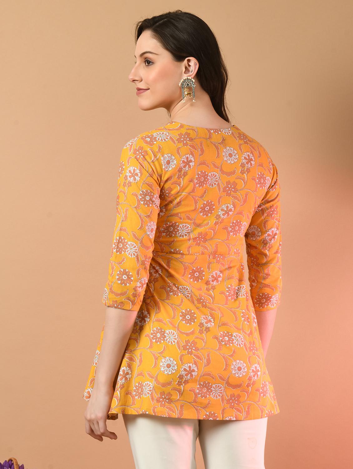 women printed three quarter sleeve angrakha kurti - 21978647 - Standard Image - 2