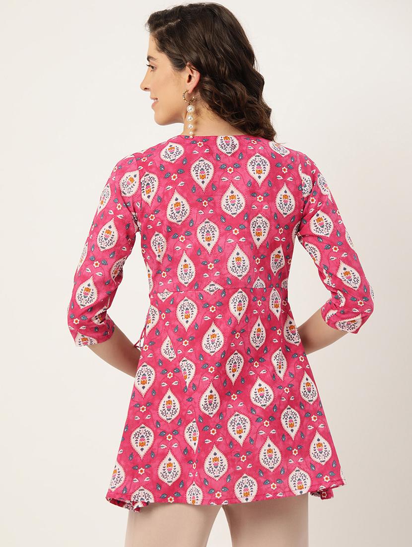 women printed three quarter sleeve angrakha kurti - 21978649 - Standard Image - 2
