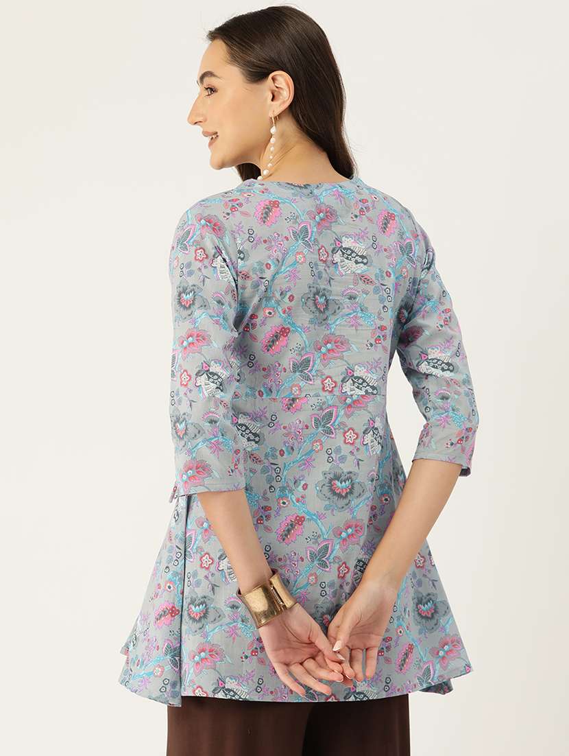 women printed three quarter sleeve angrakha kurti - 21978650 - Standard Image - 2