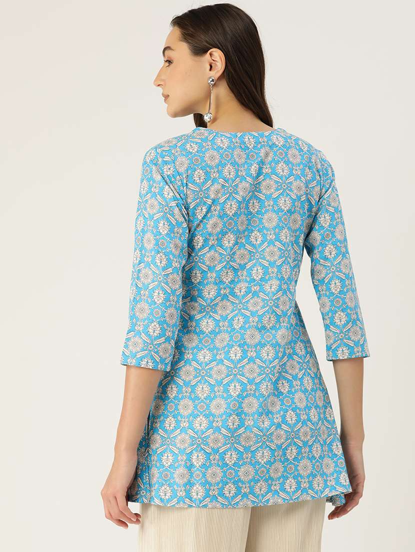 women printed three quarter sleeve angrakha kurti - 21978651 - Standard Image - 2