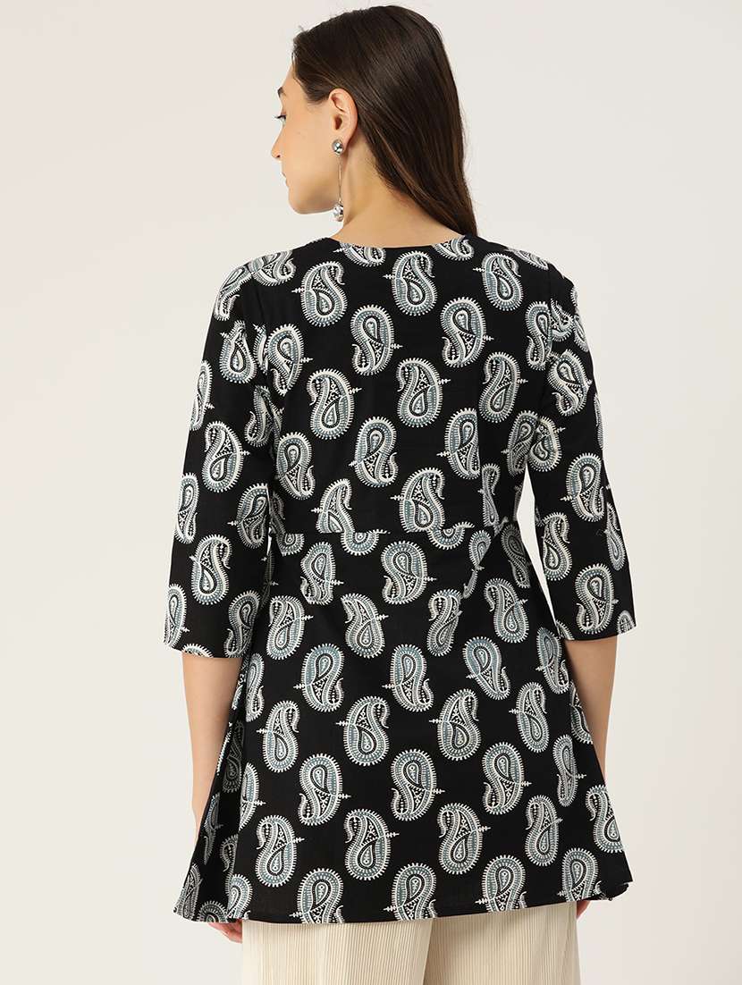 women printed three quarter sleeve angrakha kurti - 21978652 -  Standard Image - 2