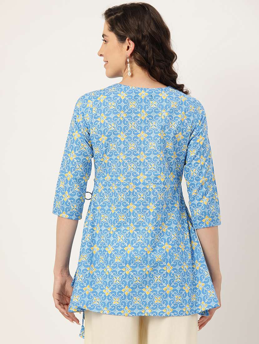 women printed three quarter sleeve angrakha kurti - 21978653 - Standard Image - 2