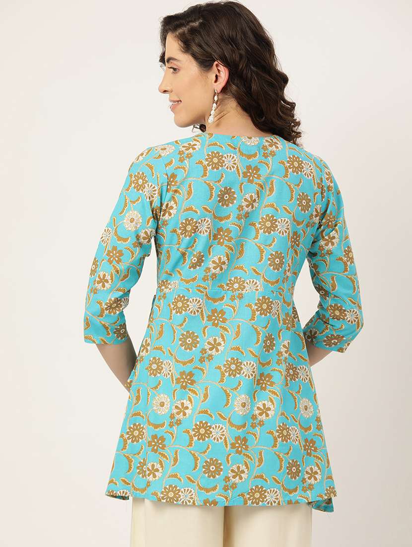 women printed three quarter sleeve angrakha kurti - 21978655 - Standard Image - 2