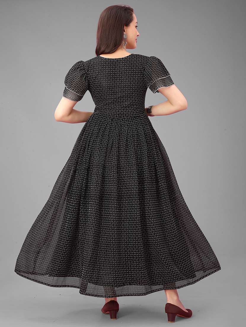 women checkered semi stitched fit & flare gown - 21978657 -  Standard Image - 2