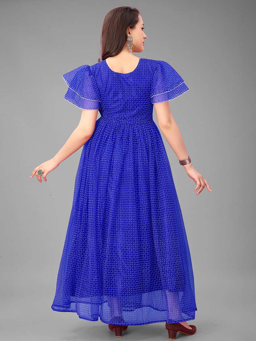 women checkered semi stitched fit & flare gown - 21978658 -  Standard Image - 2