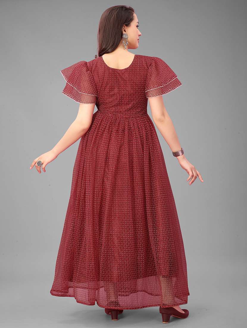 women checkered semi stitched fit & flare gown - 21978659 -  Standard Image - 2