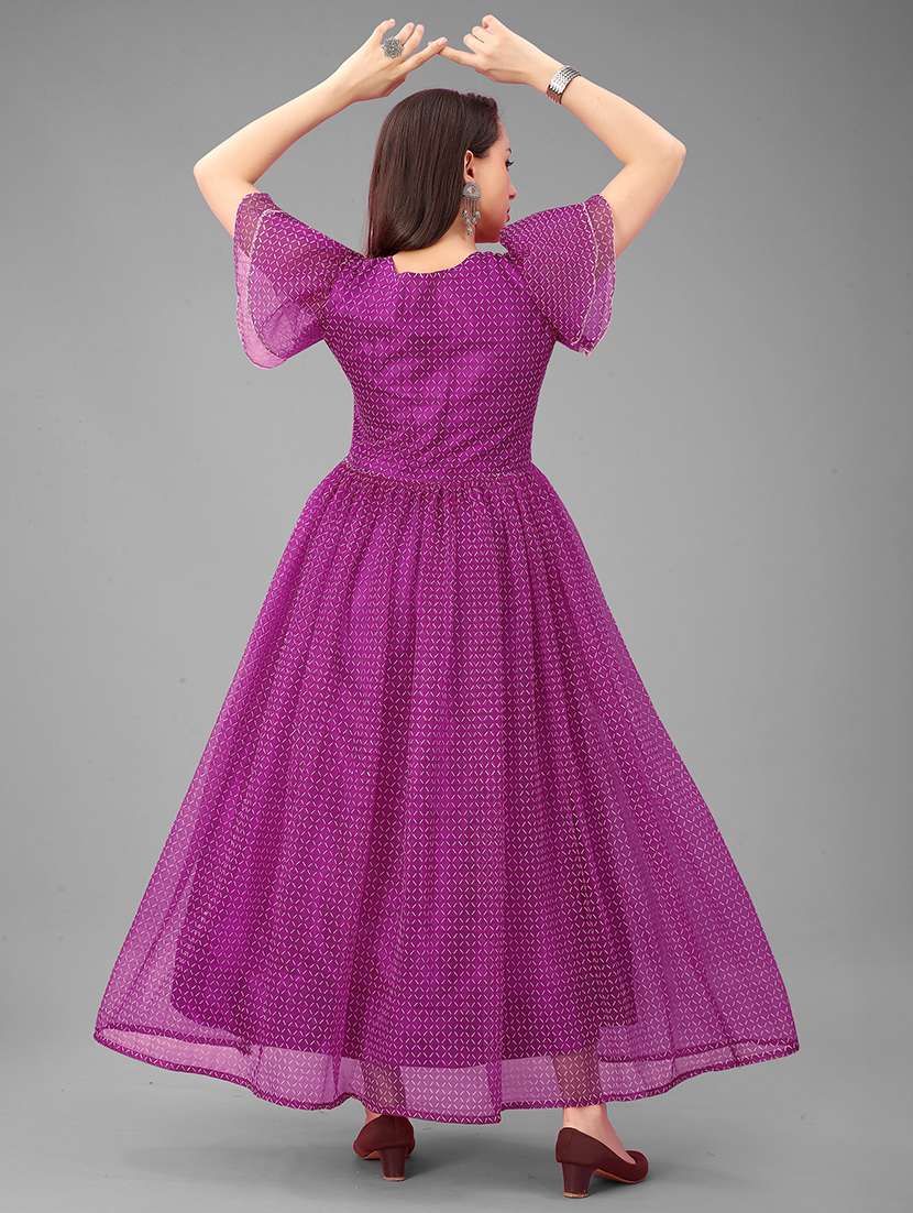 women checkered semi stitched fit & flare gown - 21978662 -  Standard Image - 2