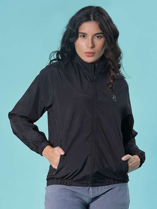 women solid long sleeve windcheater jacket - 21978876 - Standard Image - 0