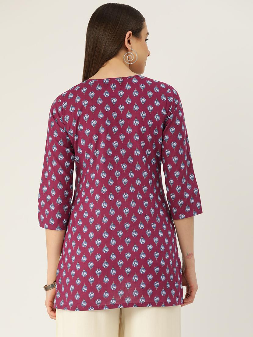 women printed three quarter sleeve straight kurti - 21979023 - Standard Image - 2