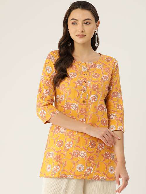 women printed three quarter sleeve straight kurti - 21979027 -  Standard Image - 0