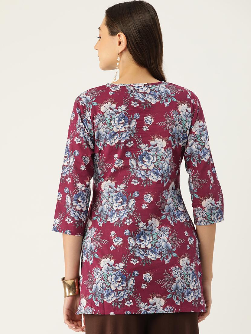 women printed three quarter sleeve straight kurti - 21979029 - Standard Image - 2