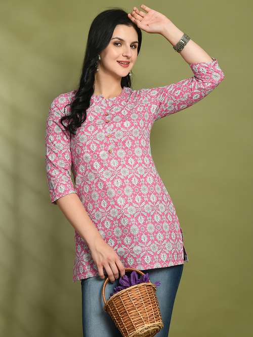 women printed three quarter sleeve straight kurti - 21979032 -  Standard Image - 0