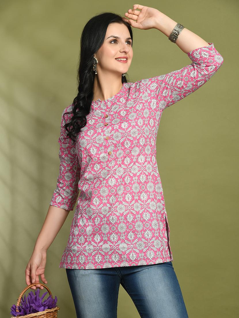 women printed three quarter sleeve straight kurti - 21979032 - Standard Image - 2
