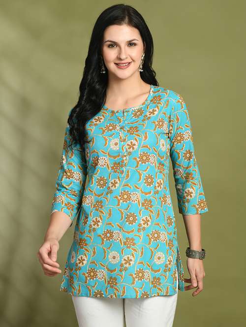 women printed three quarter sleeve straight kurti - 21979033 - Standard Image - 0