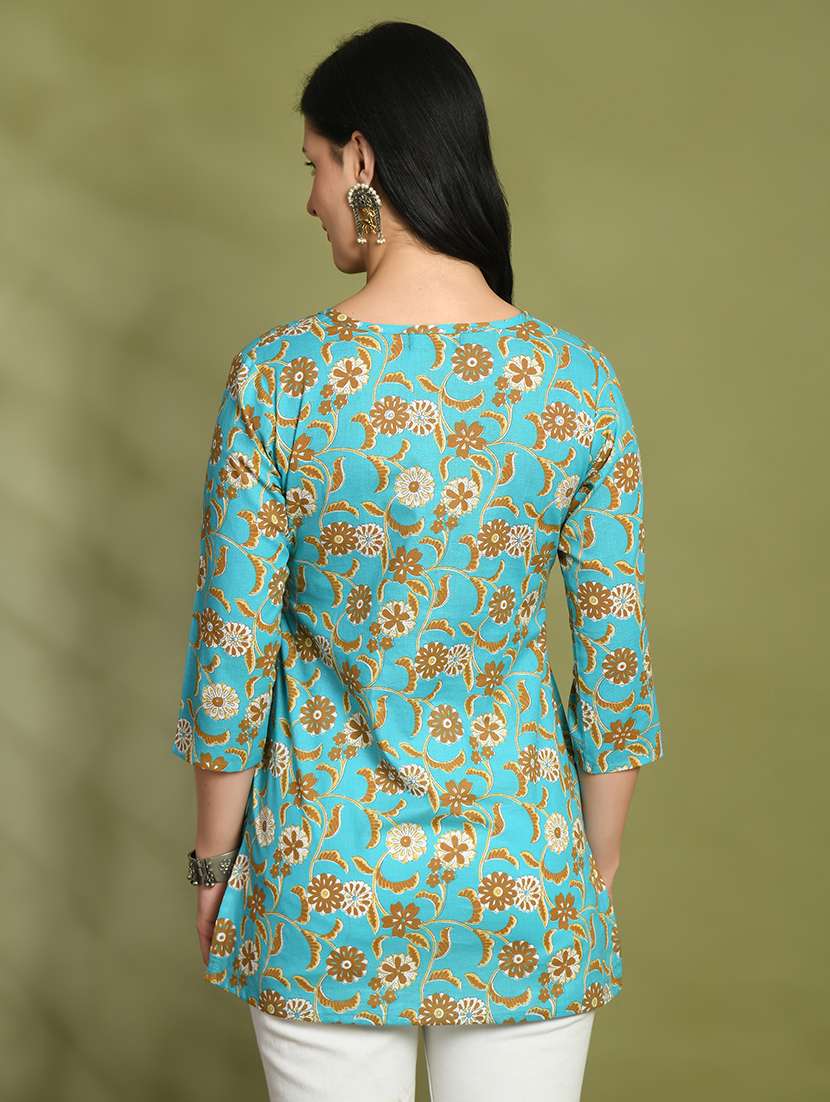 women printed three quarter sleeve straight kurti - 21979033 - Standard Image - 2