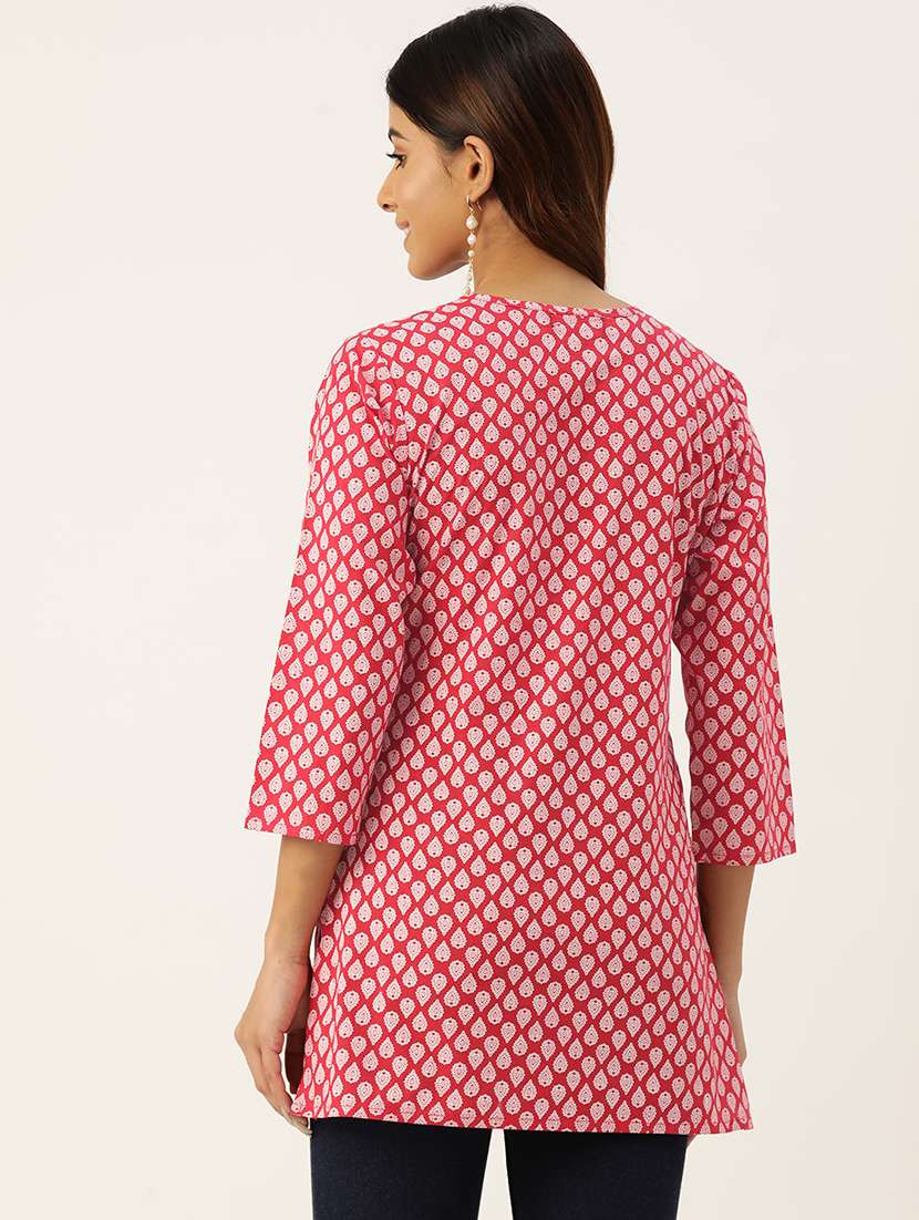 women printed three quarter sleeve straight kurti - 21979035 -  Standard Image - 2