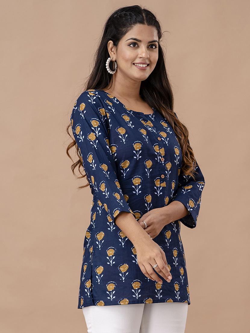 women printed three quarter sleeve straight kurti - 21979037 - Standard Image - 2