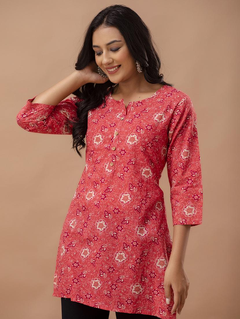 women printed three quarter sleeve straight kurti - 21979040 - Standard Image - 2