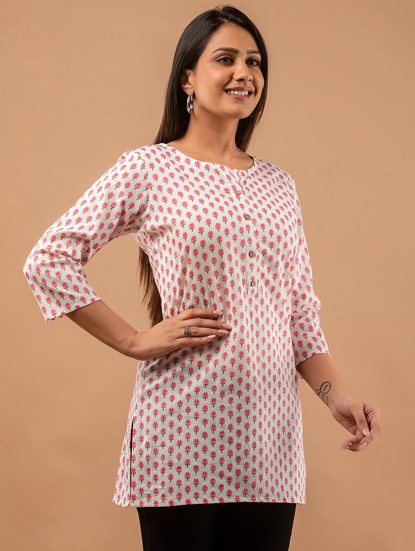 women printed three quarter sleeve straight kurti - 21979041 - Standard Image - 2