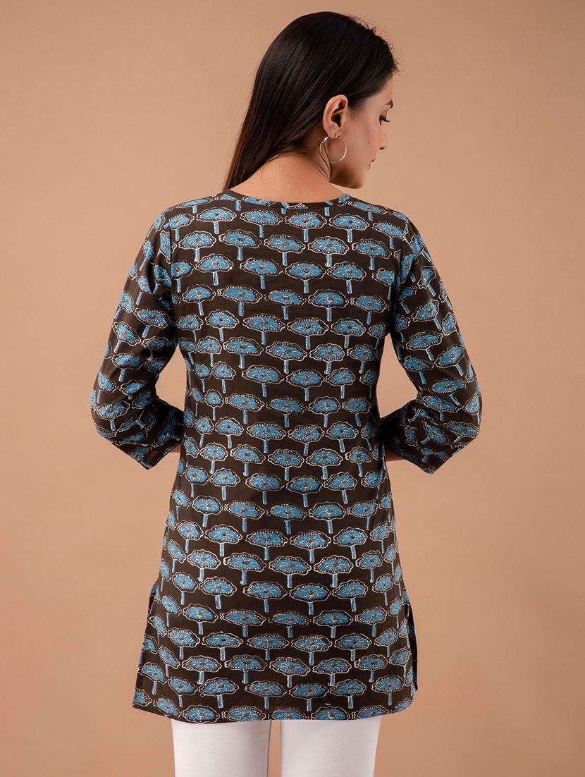 women printed three quarter sleeve straight kurti - 21979042 - Standard Image - 2