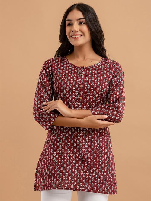 women printed three quarter sleeve straight kurti - 21979049 - Standard Image - 0
