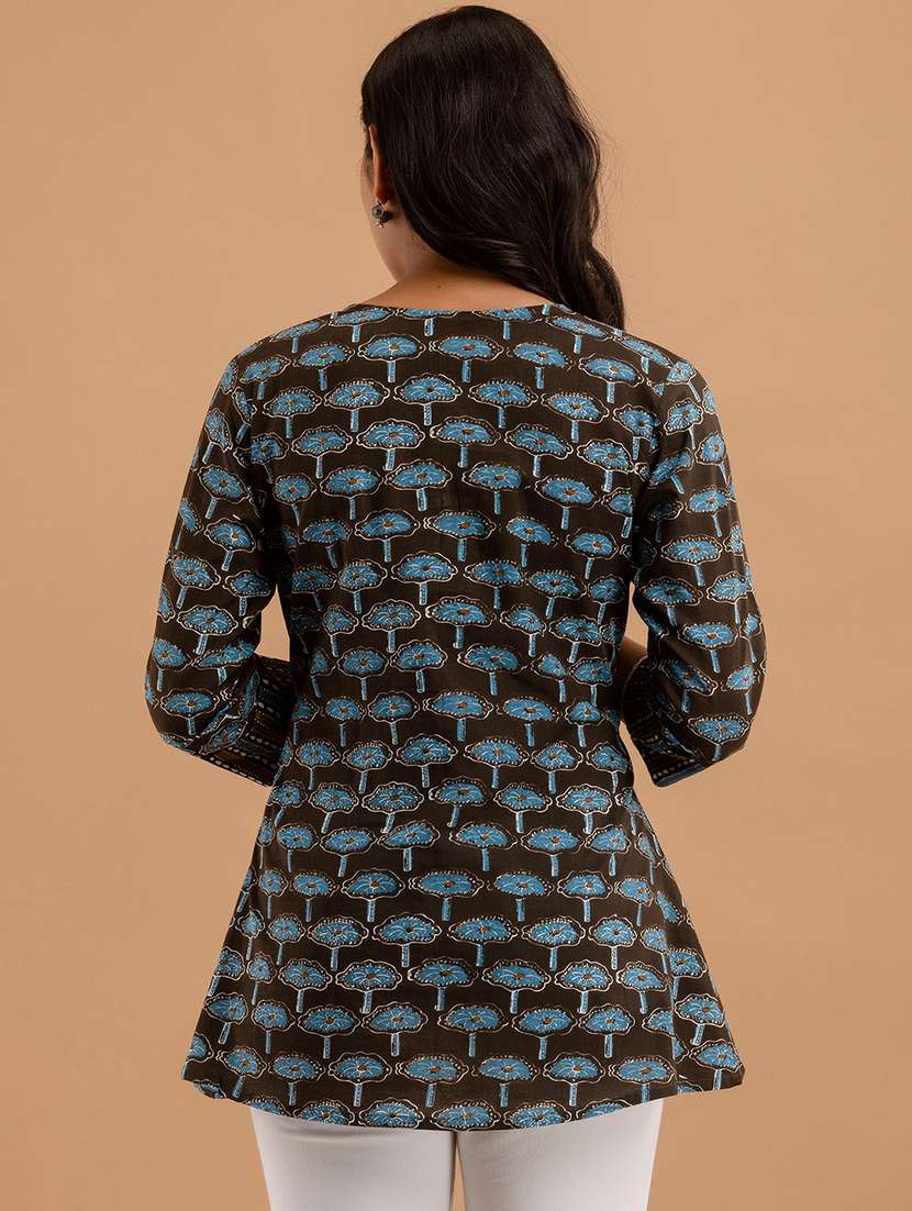 women printed three quarter sleeve a-line kurti - 21979051 -  Standard Image - 2