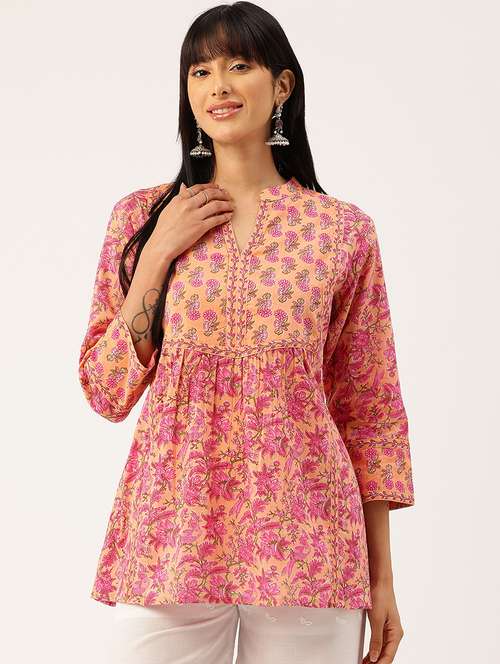 women printed three quarter sleeve a-line kurti - 21979063 -  Standard Image - 0