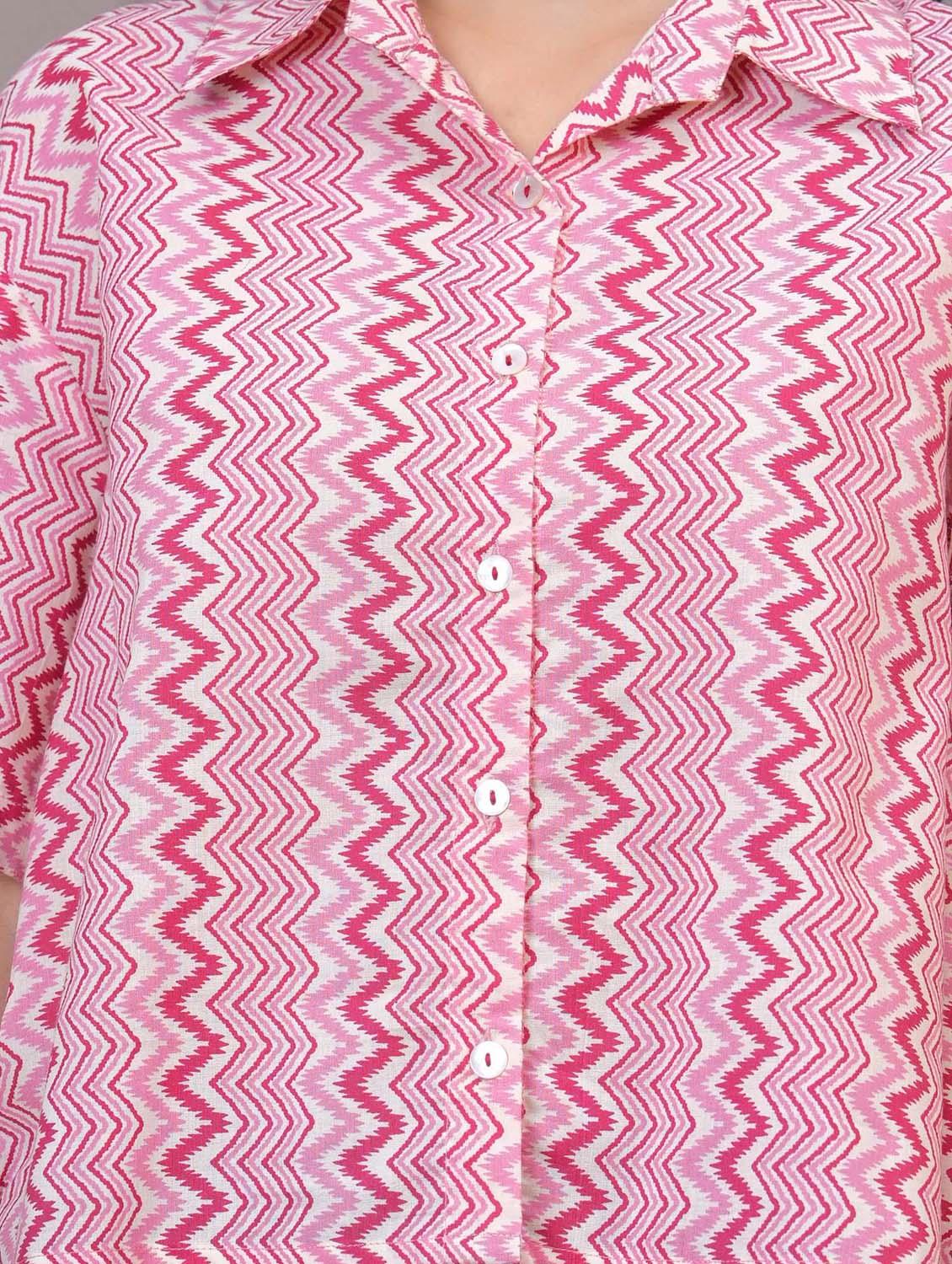 women chevron printed short sleeve shirt top - 21979211 - Standard Image - 2