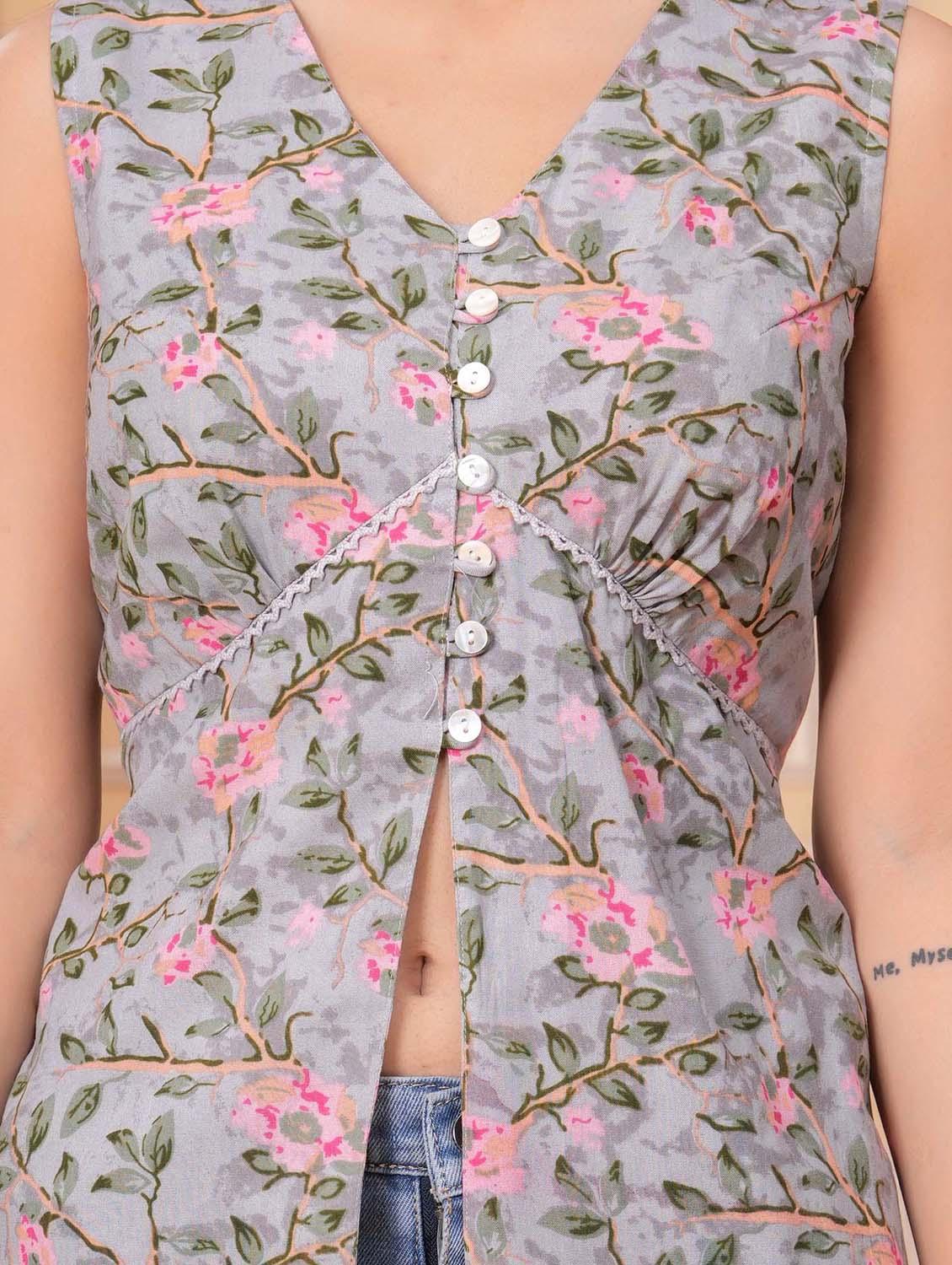 women floral sleeveless a line ethnic top - 21979213 - Standard Image - 2