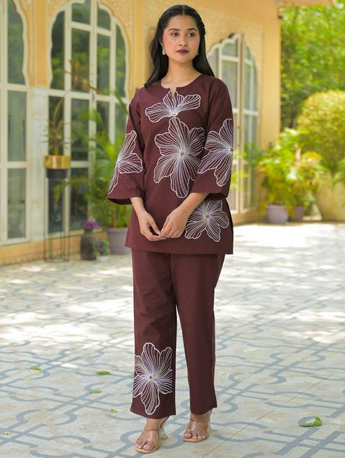 women floral three quarter sleeve ethnic co-ord set - 21979263 -  Standard Image - 0
