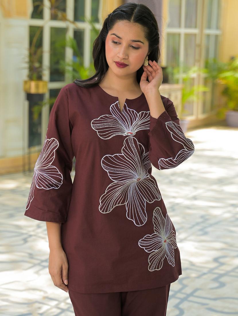 women floral three quarter sleeve ethnic co-ord set - 21979263 - Standard Image - 2