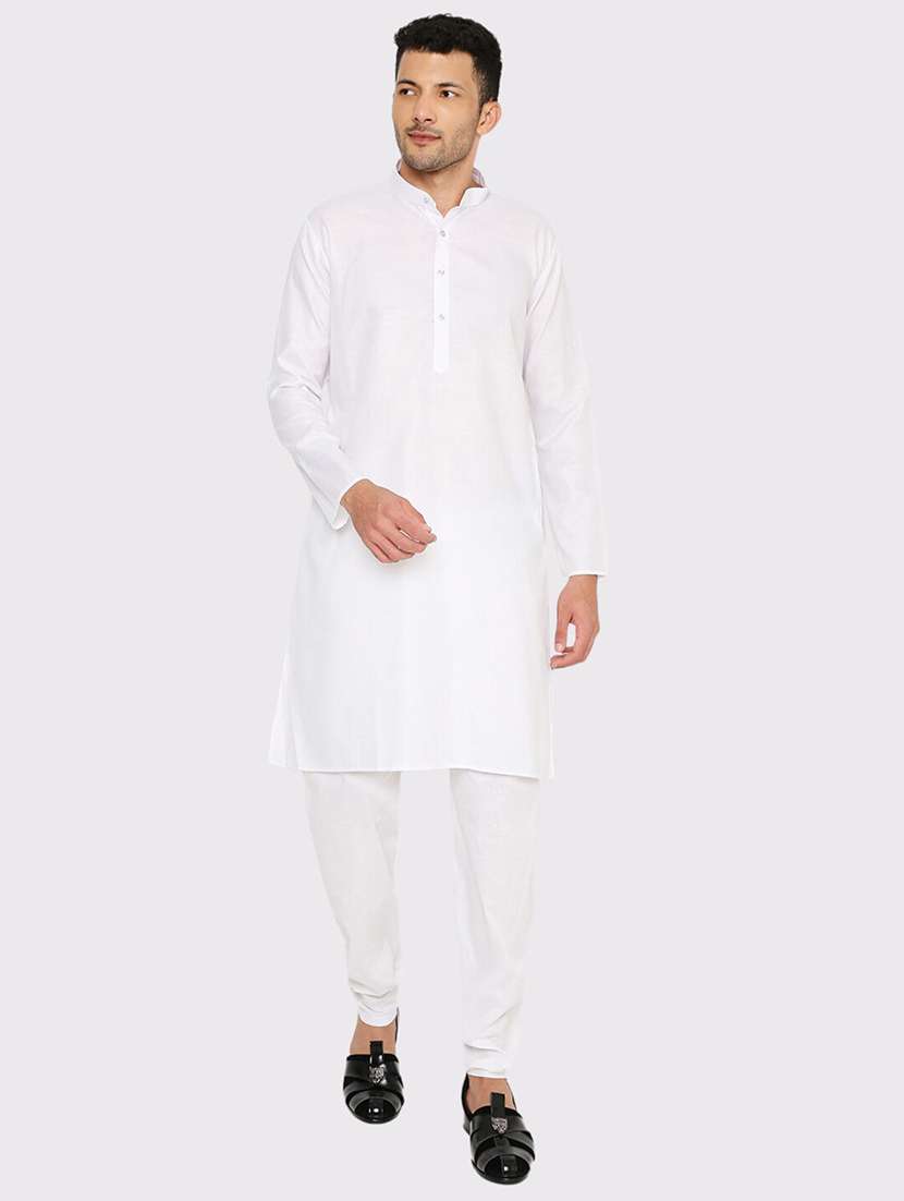 men solid mandarin neck long kurta