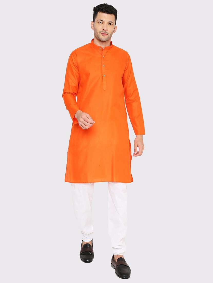 men solid mandarin neck long kurta