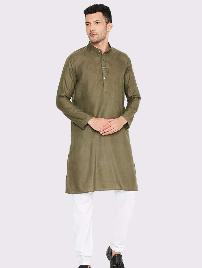 men solid mandarin neck long kurta